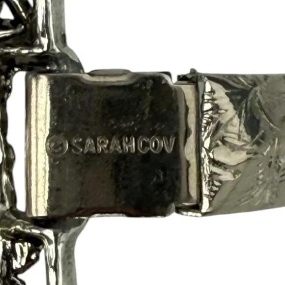 Vintage Sarah Coventry Floral SilverTone Panel Bracelet Antique Garden Sunflower - Picture 3 of 13